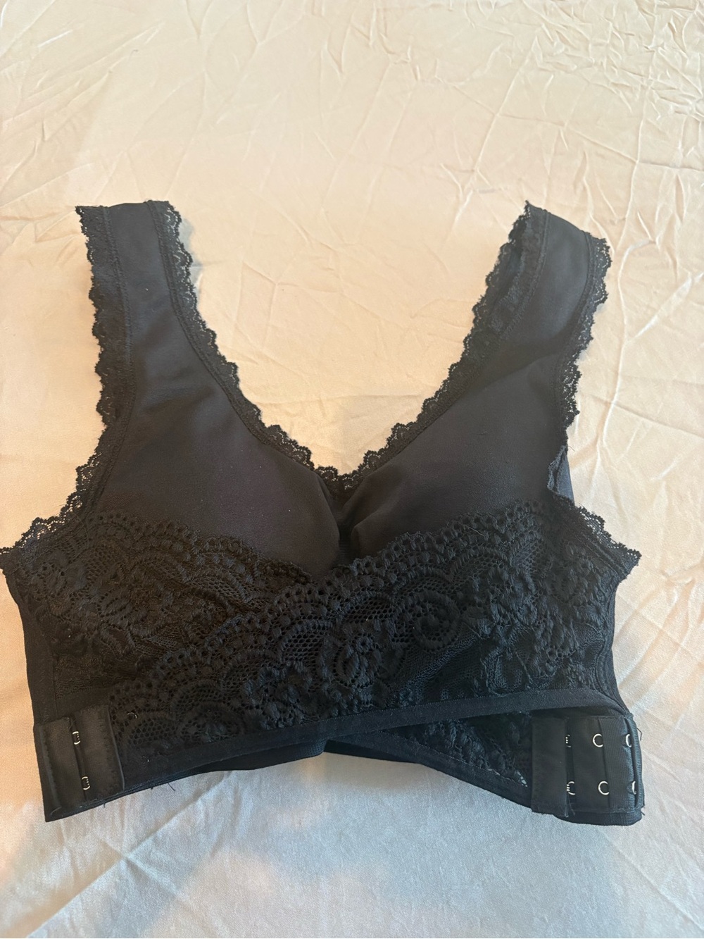 Black Lace Front Closure comfort Wireless Bra XXL Padded Wide Strap